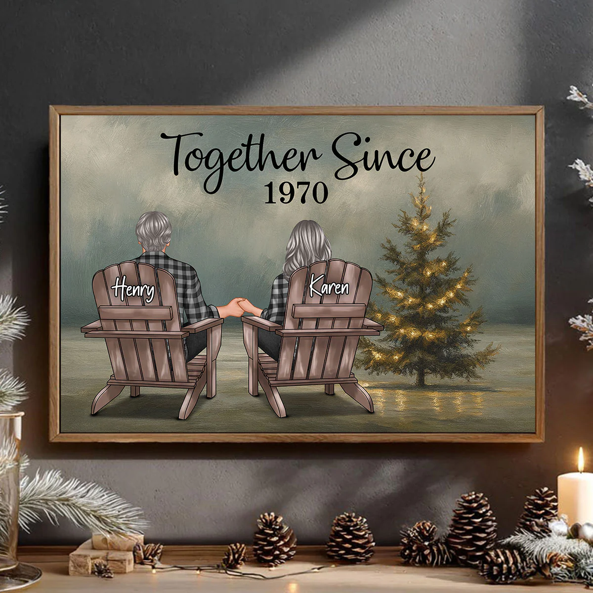 Beach Landscape Christmas Tree Eternal Love Couple - Personalized Poster - Christmas Gift for him, Gift for her - Image 3
