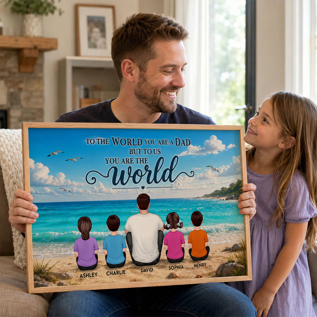 Beach Landscape Dad Grandpa And Kids - Personalzied Poster - Father's Day gift - Image 7