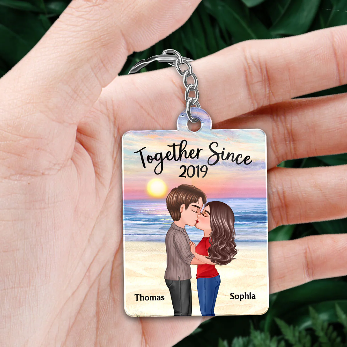 Beach Landscape Doll Couple Kissing Favorite Song Scannable QR Code Personalized Acrylic Keychain - Image 2