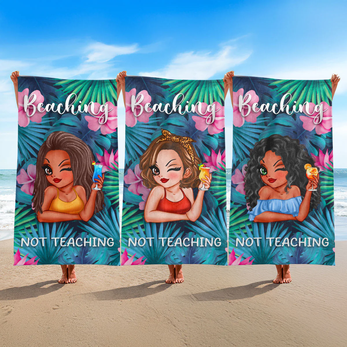 Beaching Not Teaching Custom Beach Towel for Teacher, Summer Trip Beach Towel - Image 2