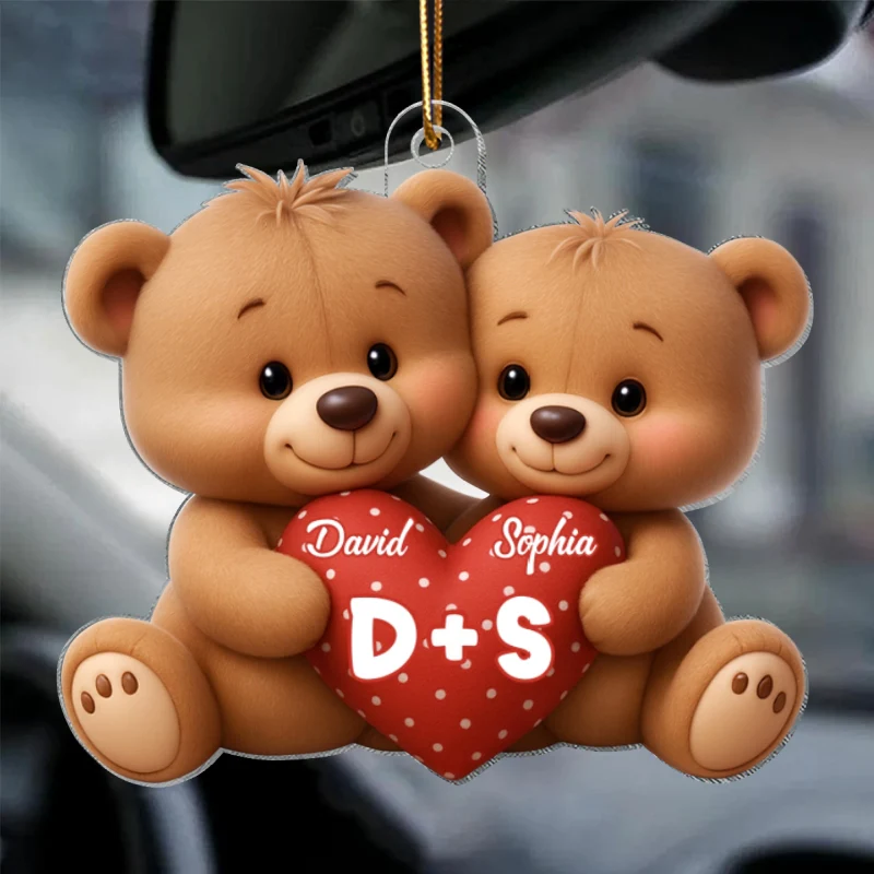 Bear Couple Holding Heart - Personalized Acrylic Car Hanger - Valentine's Day Gift for him, for her - Image 10