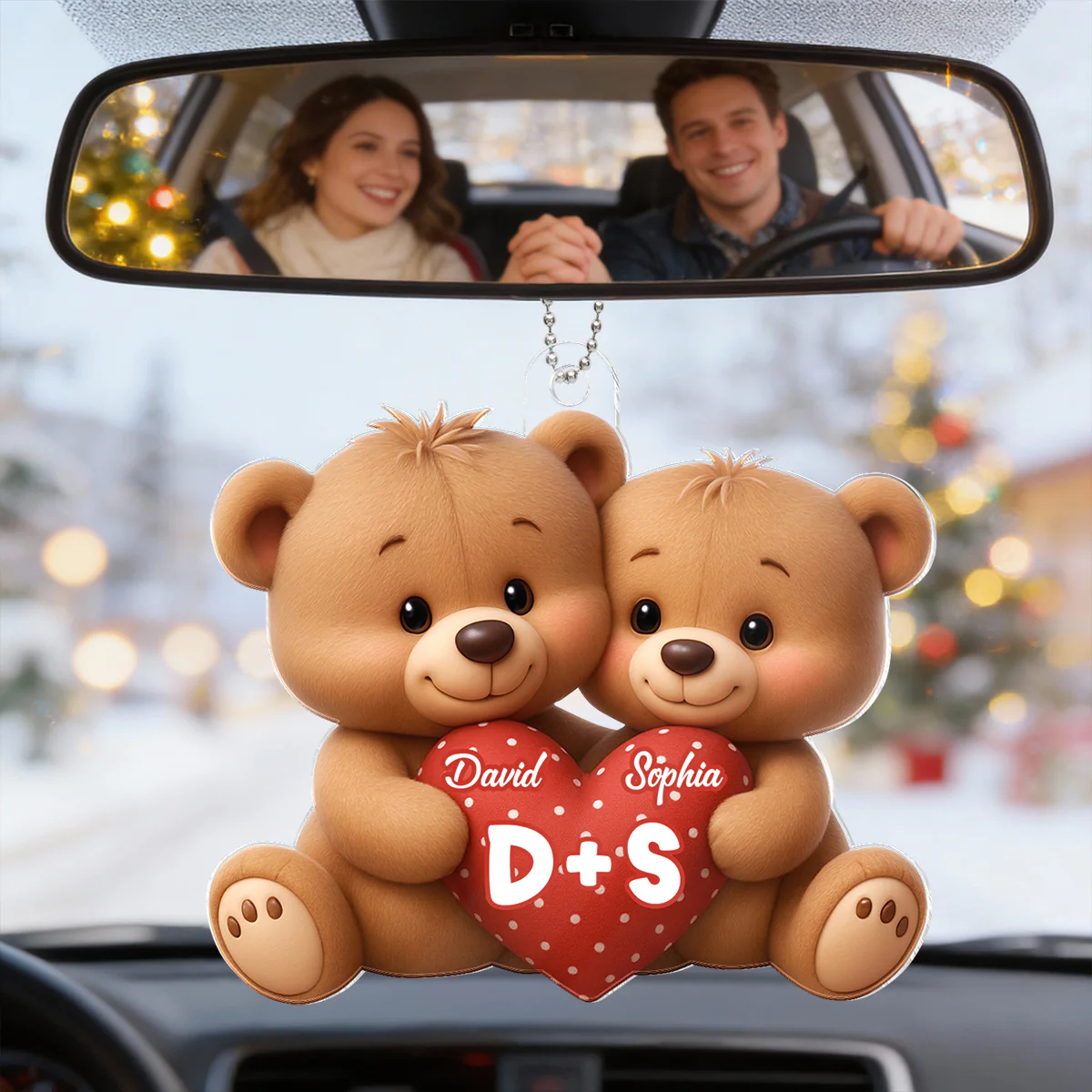 Bear Couple Holding Heart - Personalized Acrylic Car Hanger - Valentine's Day Gift for him, for her - Image 5
