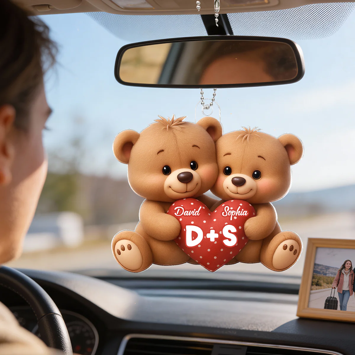 Bear Couple Holding Heart - Personalized Acrylic Car Hanger - Valentine's Day Gift for him, for her - Image 6