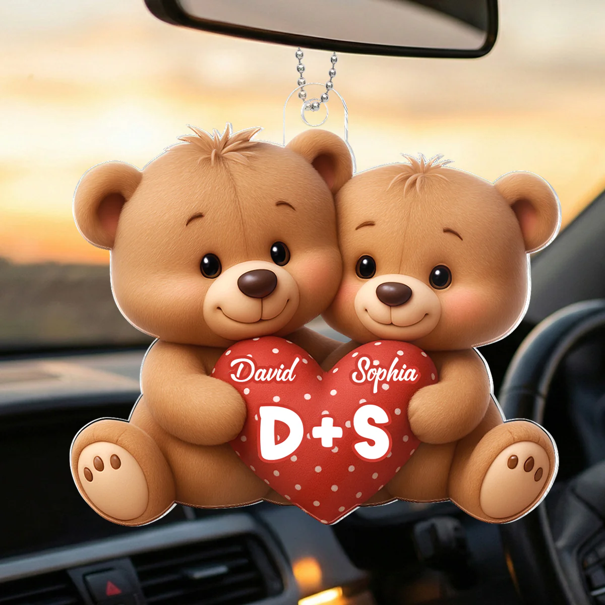 Bear Couple Holding Heart - Personalized Acrylic Car Hanger - Valentine's Day Gift for him, for her - Image 7