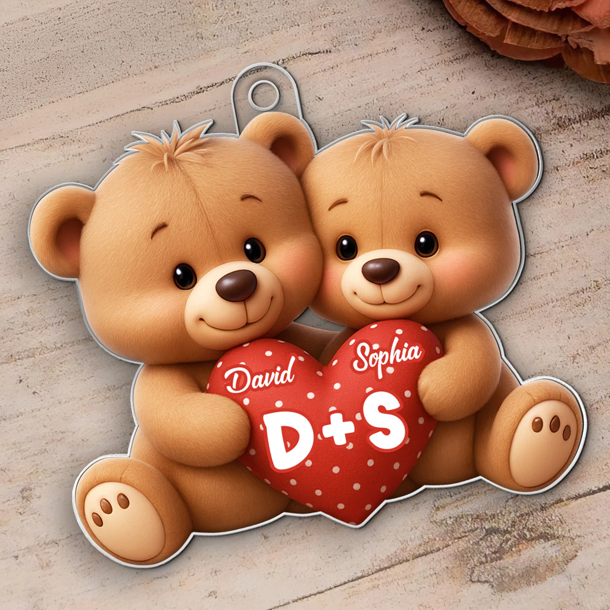 Bear Couple Holding Heart - Personalized Acrylic Car Hanger - Valentine's Day Gift for him, for her - Image 8