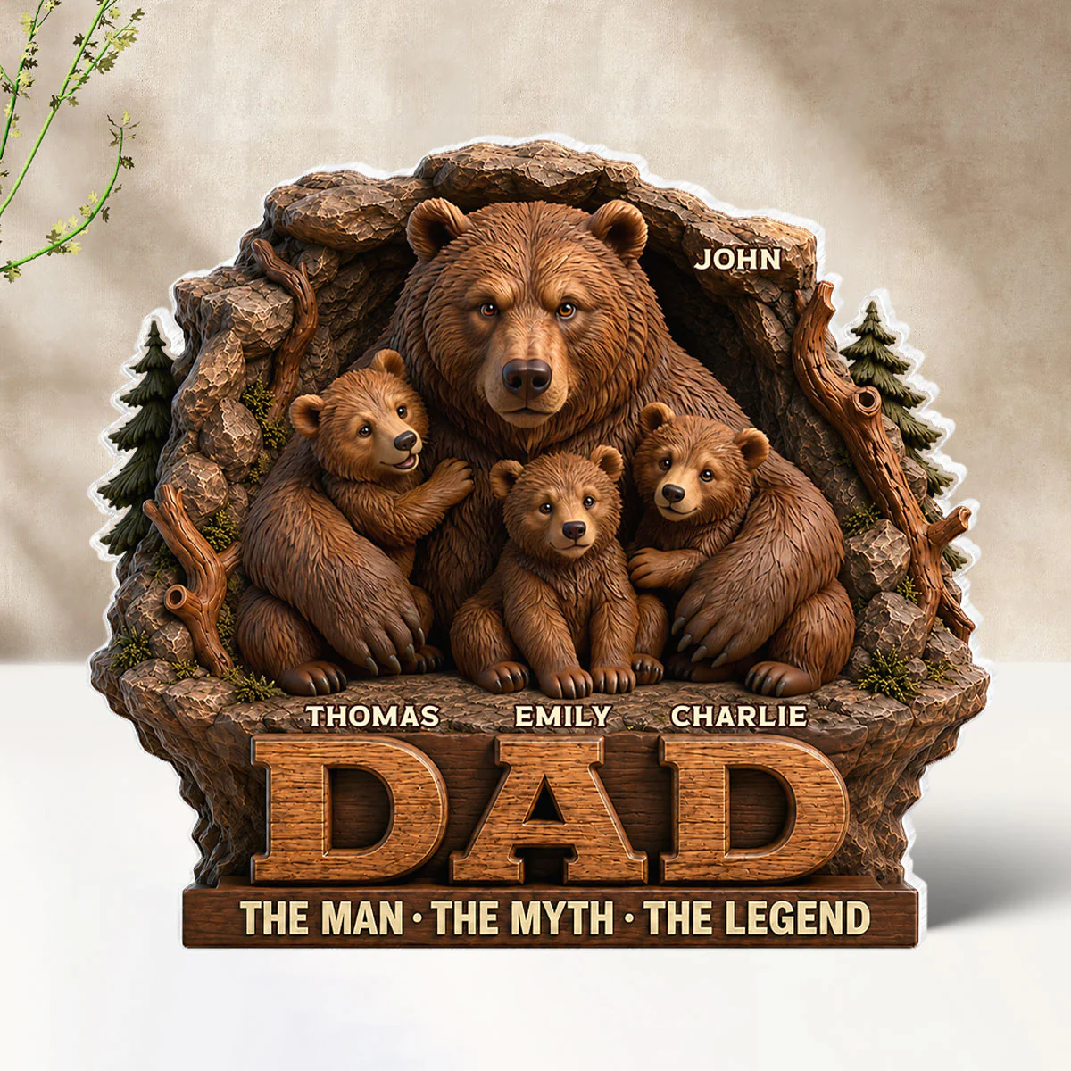 Papa Bear Dad The Man The Myth The Legend - Personalized Acrylic Block Plaque - Cool Gift For Dad