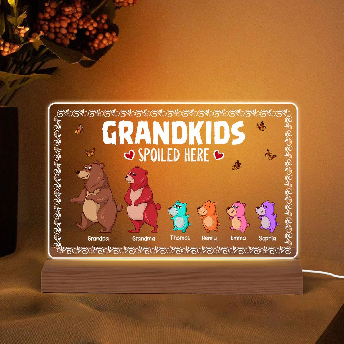 Bear Grandparents Grandkids Spoiled Here Personalized Custom Shape LED - Image 2