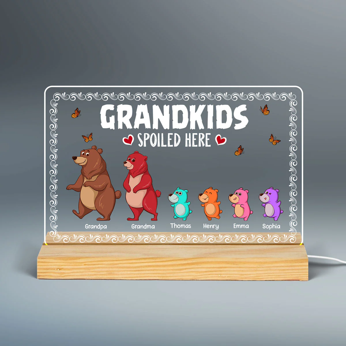 Bear Grandparents Grandkids Spoiled Here Personalized Custom Shape LED - Image 3