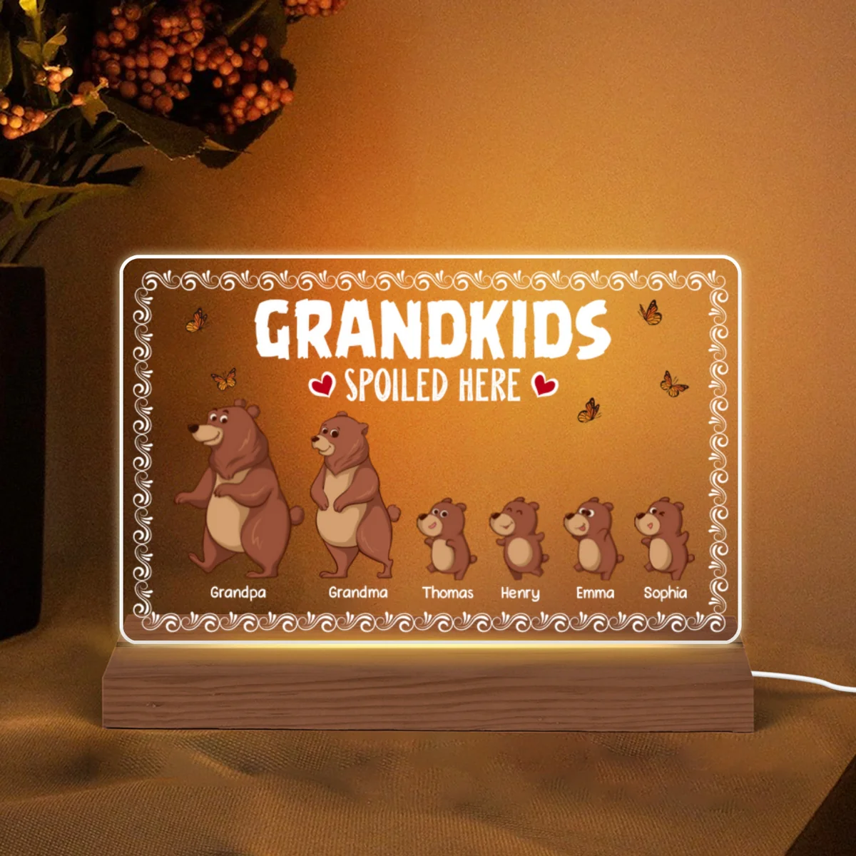 Bear Grandparents Grandkids Spoiled Here Personalized Custom Shape LED - Image 5