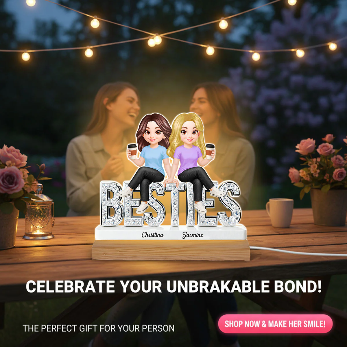 Beautiful Besties Forever - Personalized Acrylic Plaque LED Night Light - Gift For Best Friends - Image 4