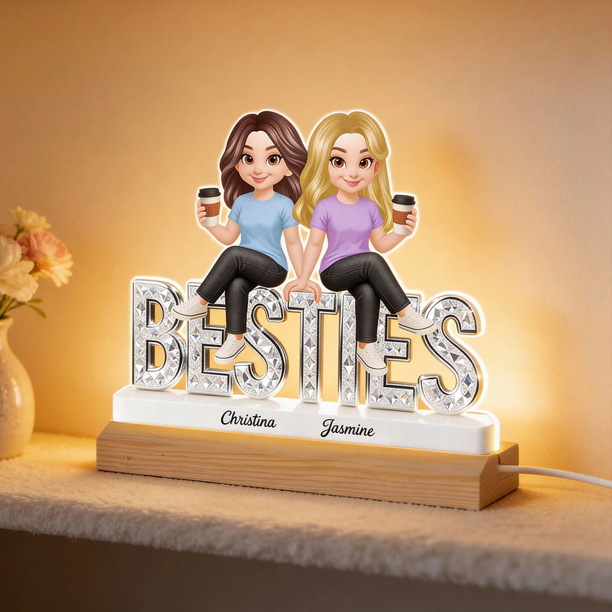Beautiful Besties Forever - Personalized Acrylic Plaque LED Night Light - Gift For Best Friends - Image 9