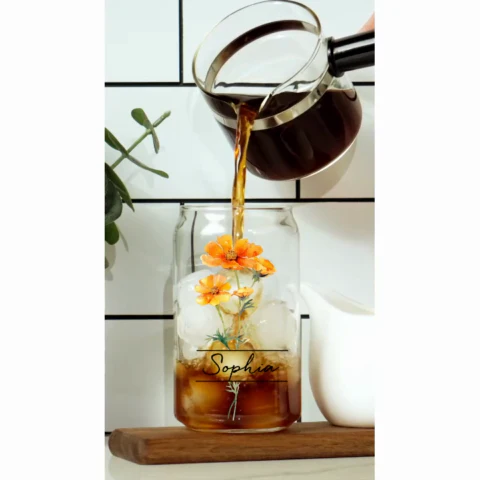 Beautiful Birth Flower With Name Birthday Gift For Friends Mom Grandma Mother‘s Day Gift Personalized Clear Glass Can - Image 2