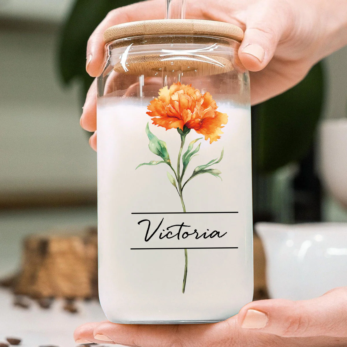 Beautiful Birth Flower With Name Birthday Gift For Friends Mom Grandma Mother‘s Day Gift Personalized Clear Glass Can - Image 4