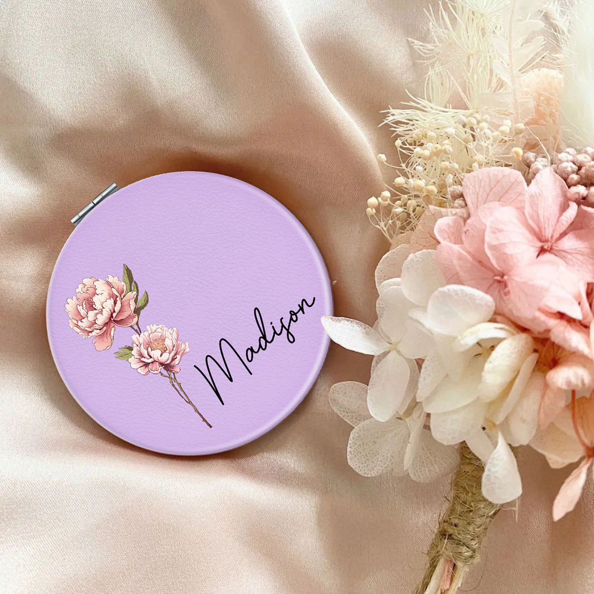 Beautiful Birth Month Flower Personalized Circle Compact Mirror, Birthday Gift - Image 8