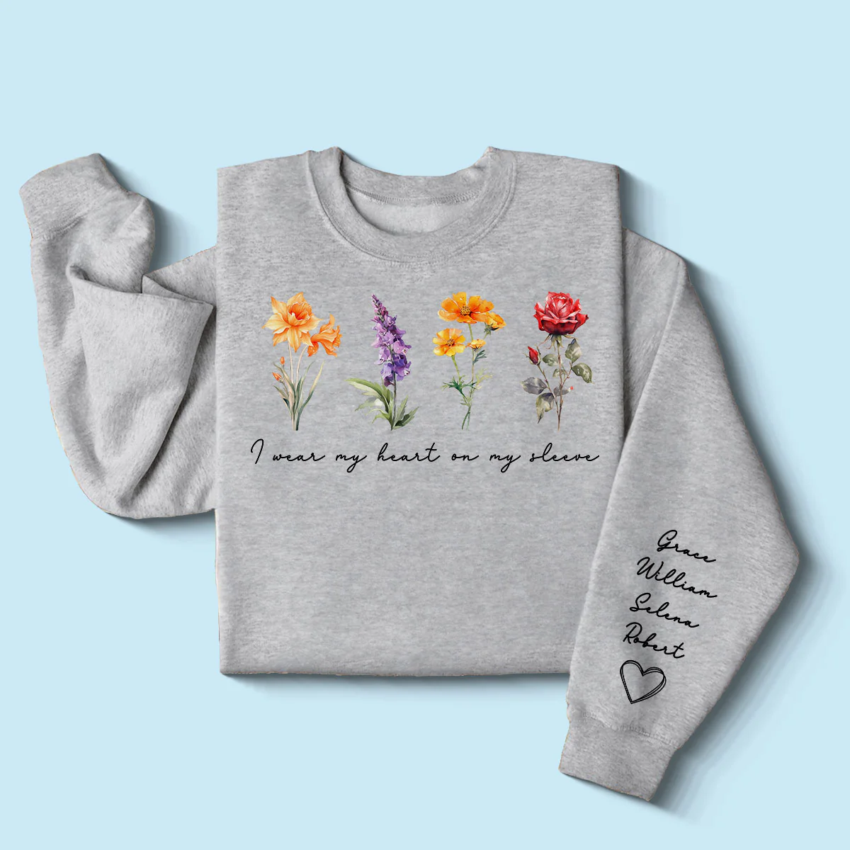 Beautiful Birth Month Flowers Personalized Sleeve Printed Sweatshirt, Gift For Mom Granma Aunt - Image 2