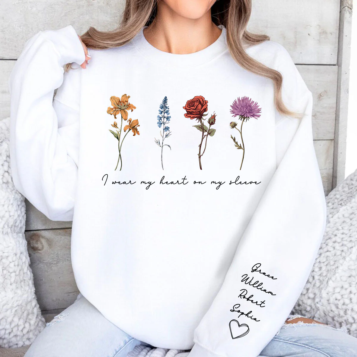 Beautiful Birth Month Flowers Personalized Sleeve Printed Sweatshirt, Gift For Mom Granma Aunt - Image 6