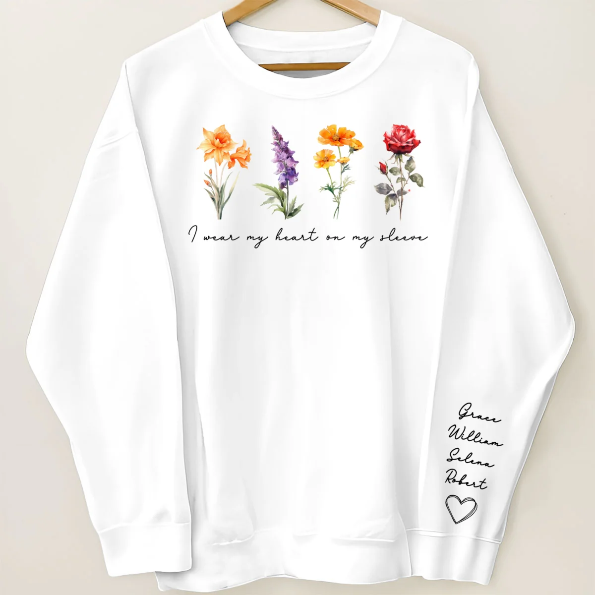 Beautiful Birth Month Flowers Personalized Sleeve Printed Sweatshirt, Gift For Mom Granma Aunt - Image 7
