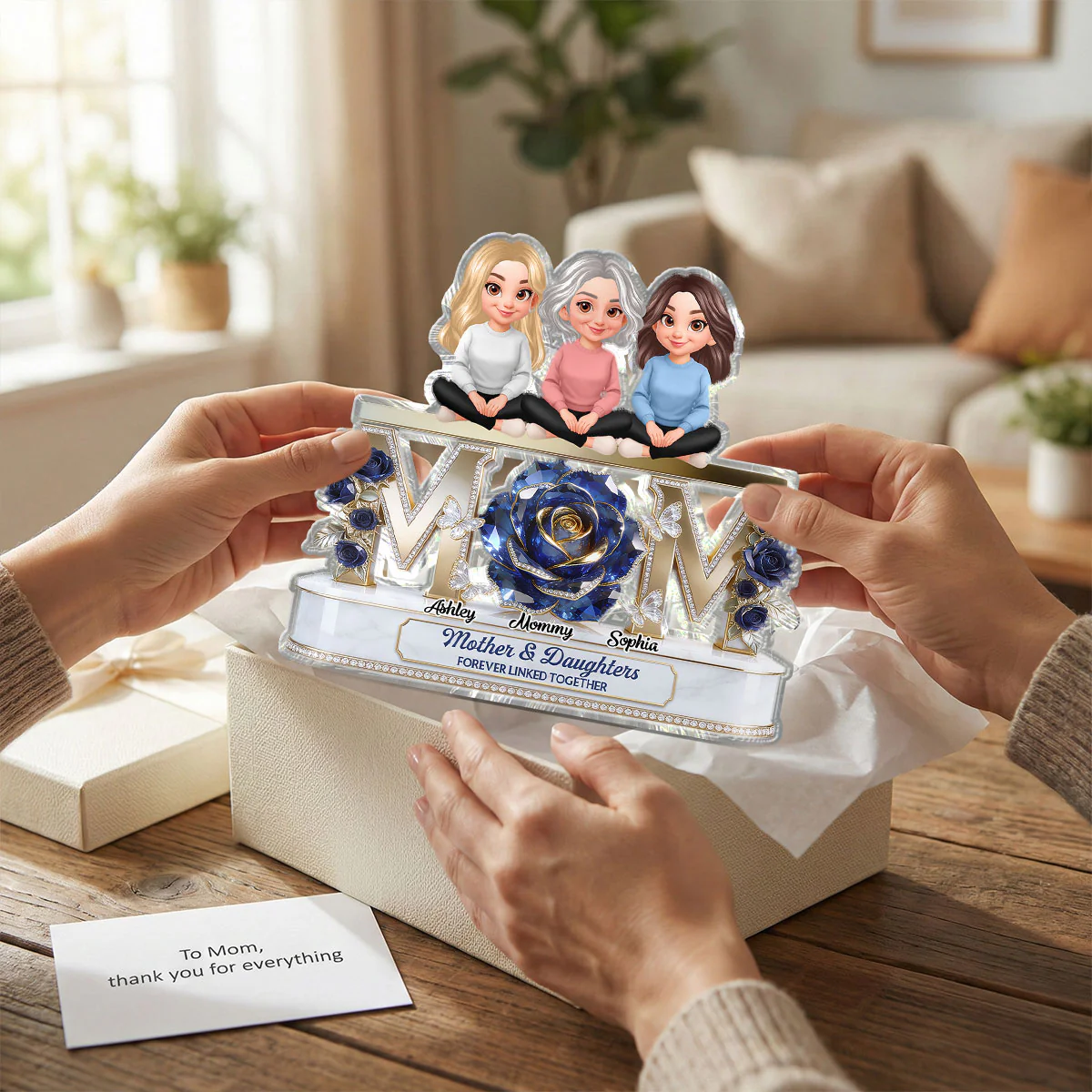 Beautiful Blue Roses MOM And Daughters Sons - Personalized Acrylic Block Plaque - Gift For Mom - Image 2