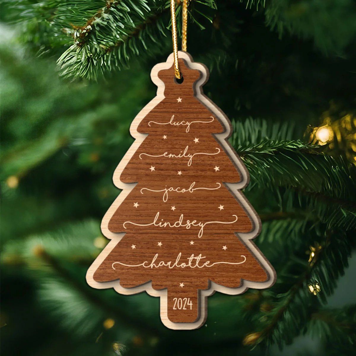 Beautiful Christmas Tree With Family Members Names Personalized 2-Layer Wooden Ornament - Image 11