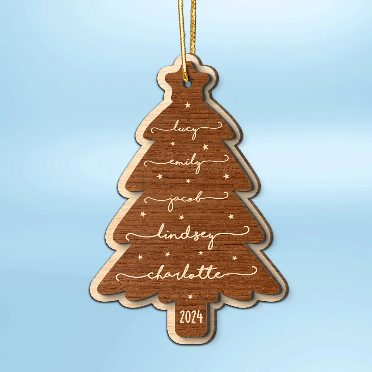 Beautiful Christmas Tree With Family Members Names Personalized 2-Layer Wooden Ornament - Image 2