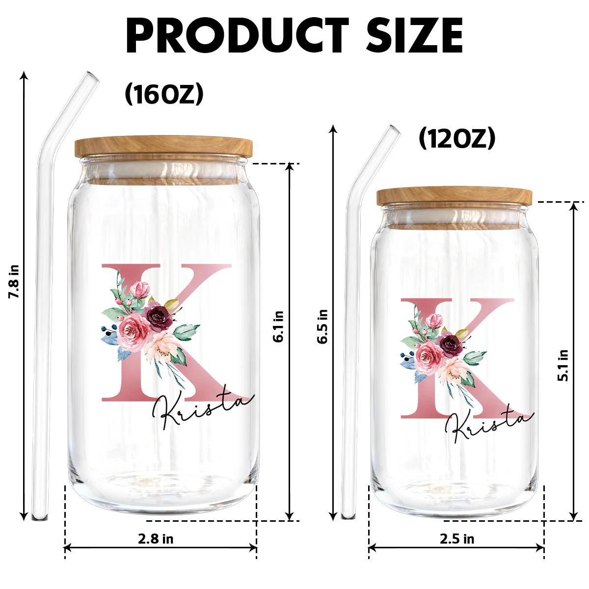 Beautiful Floral Initial Name Mother‘s Day Birthday Gift For Grandma Mom Women Personalized Clear Glass Can - Image 6