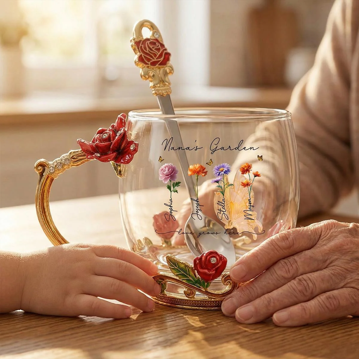 Beautiful Grandma Garden Custom Birth Month Flowers - Personalized Enamel Flower Tea Cup - Gift For Grandma, Mom - Image 10