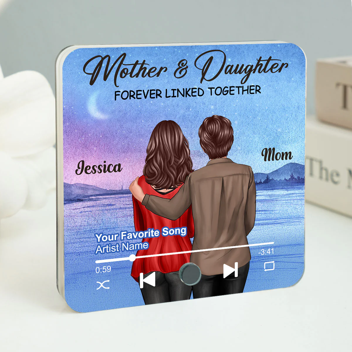 Beautiful Landscape Mother & Daughter Forever Linked Together Personalized Music Fridge Magnet, Heartfelt Gift For Mom, Gift For Daughter - Image 2
