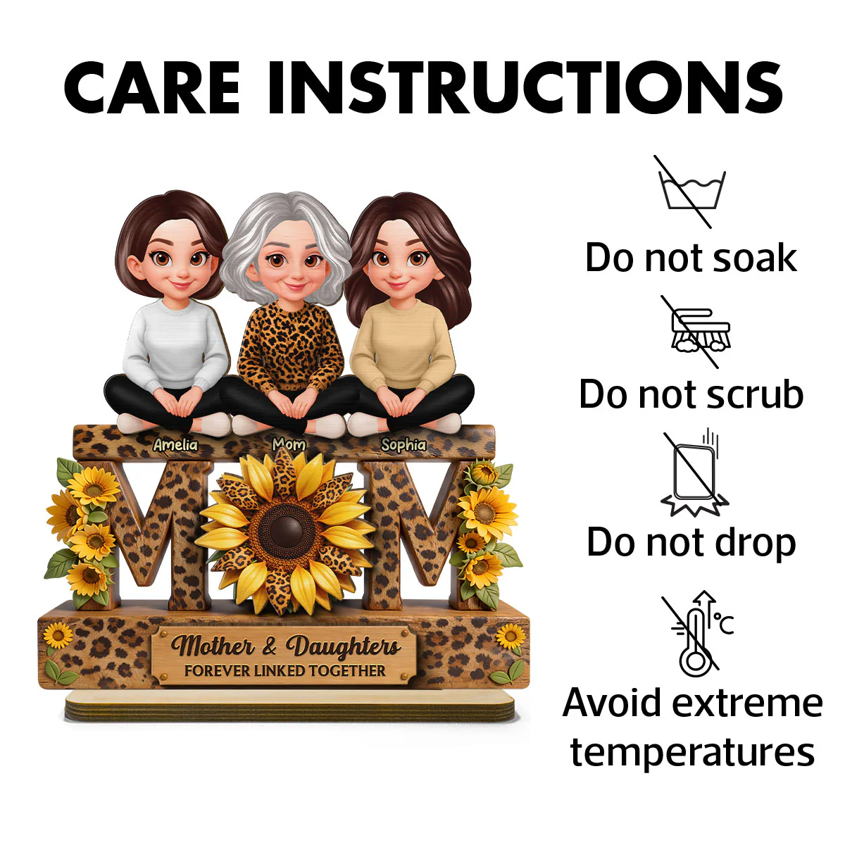 Beautiful Leopard Sunflower You Are My Sunshine MOM And Daughters Sons - Personalized 2-Layered Wooden Plaque - Gift For Mom - Image 10