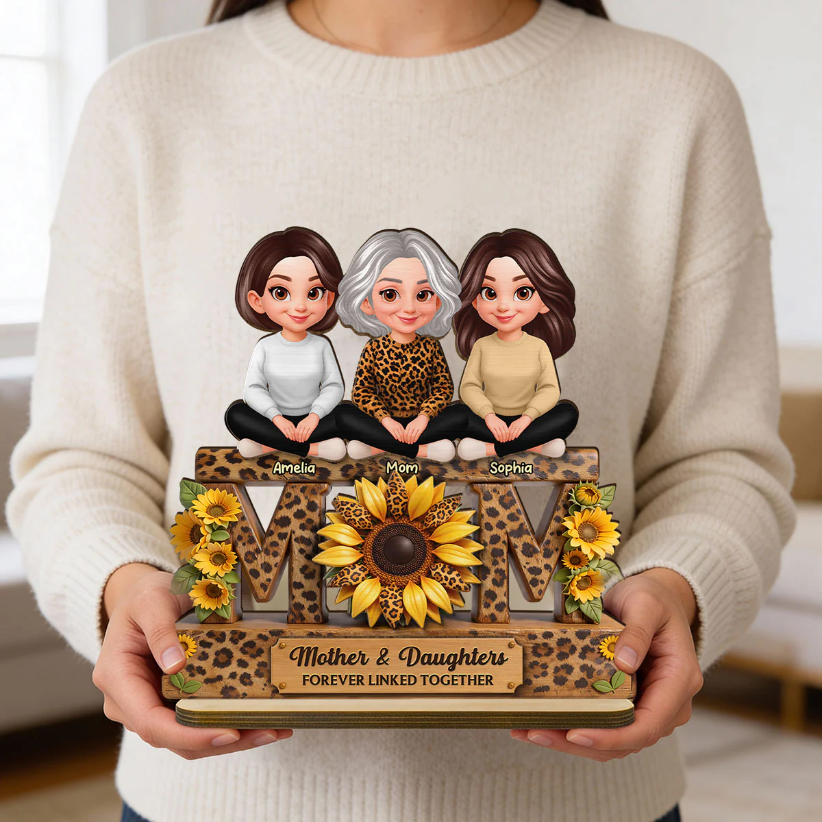 Beautiful Leopard Sunflower You Are My Sunshine MOM And Daughters Sons - Personalized 2-Layered Wooden Plaque - Gift For Mom - Image 11