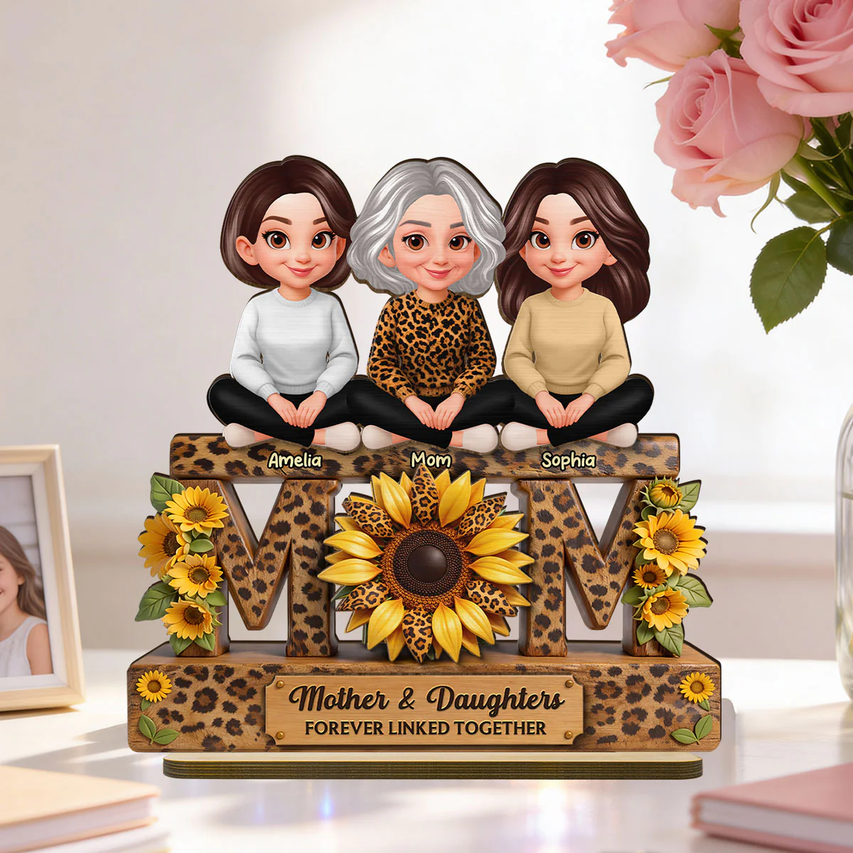 Beautiful Leopard Sunflower You Are My Sunshine MOM And Daughters Sons - Personalized 2-Layered Wooden Plaque - Gift For Mom - Image 13