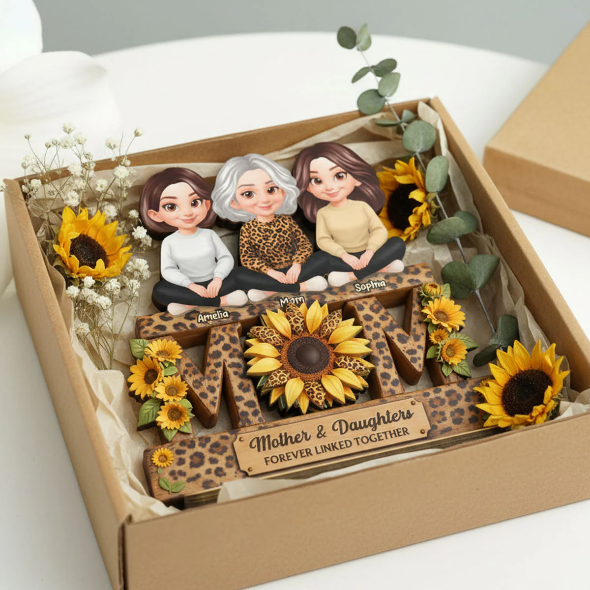 Beautiful Leopard Sunflower You Are My Sunshine MOM And Daughters Sons - Personalized 2-Layered Wooden Plaque - Gift For Mom - Image 14