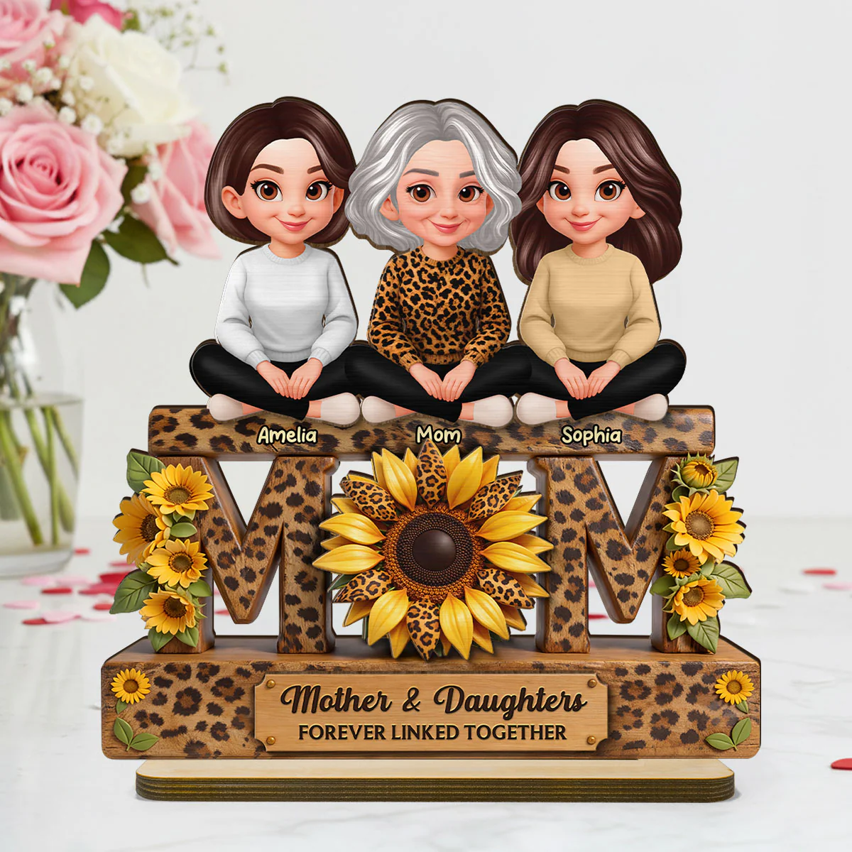 Beautiful Leopard Sunflower You Are My Sunshine MOM And Daughters Sons - Personalized 2-Layered Wooden Plaque - Gift For Mom - Image 16