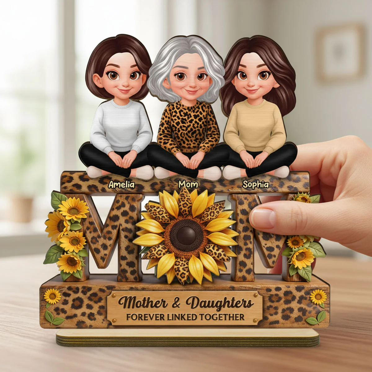 Beautiful Leopard Sunflower You Are My Sunshine MOM And Daughters Sons - Personalized 2-Layered Wooden Plaque - Gift For Mom - Image 18