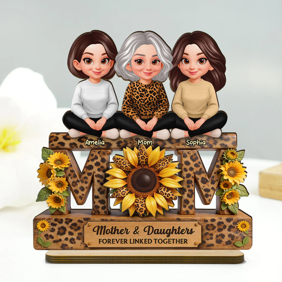 Beautiful Leopard Sunflower You Are My Sunshine MOM And Daughters Sons - Personalized 2-Layered Wooden Plaque - Gift For Mom - Image 19