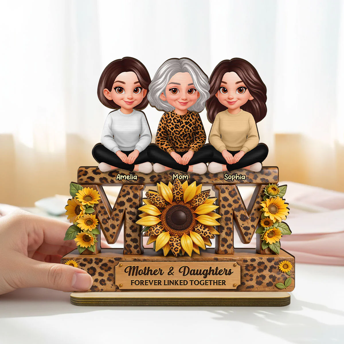 Beautiful Leopard Sunflower You Are My Sunshine MOM And Daughters Sons - Personalized 2-Layered Wooden Plaque - Gift For Mom - Image 2