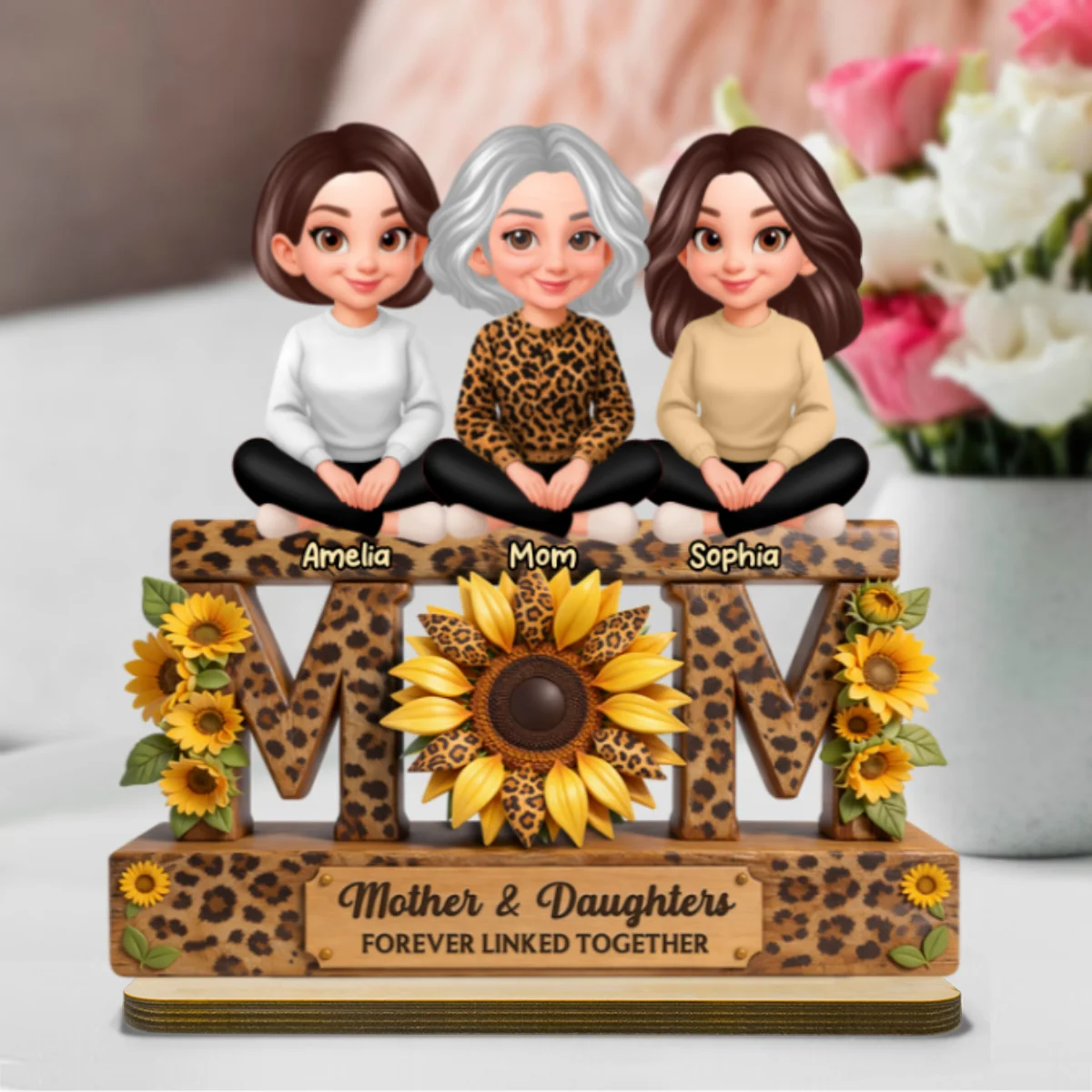 Beautiful Leopard Sunflower You Are My Sunshine MOM And Daughters Sons - Personalized 2-Layered Wooden Plaque - Gift For Mom - Image 20