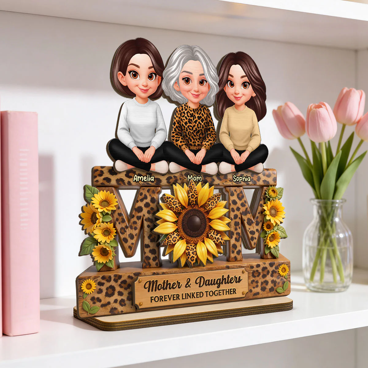 Beautiful Leopard Sunflower You Are My Sunshine MOM And Daughters Sons - Personalized 2-Layered Wooden Plaque - Gift For Mom - Image 3