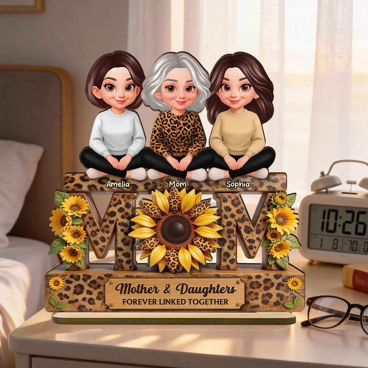 Beautiful Leopard Sunflower You Are My Sunshine MOM And Daughters Sons - Personalized 2-Layered Wooden Plaque - Gift For Mom - Image 7