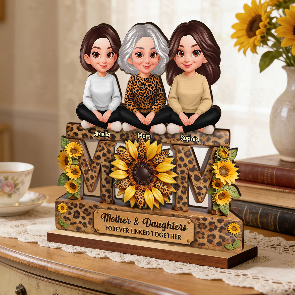 Beautiful Leopard Sunflower You Are My Sunshine MOM And Daughters Sons - Personalized 2-Layered Wooden Plaque - Gift For Mom - Image 8