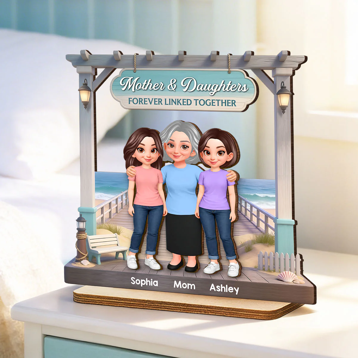 Beautiful Memories At Beach Mom Daughter Son - Personalized 2-Layered Wooden Plaque - Mother's Day Gift For Mom - Image 3