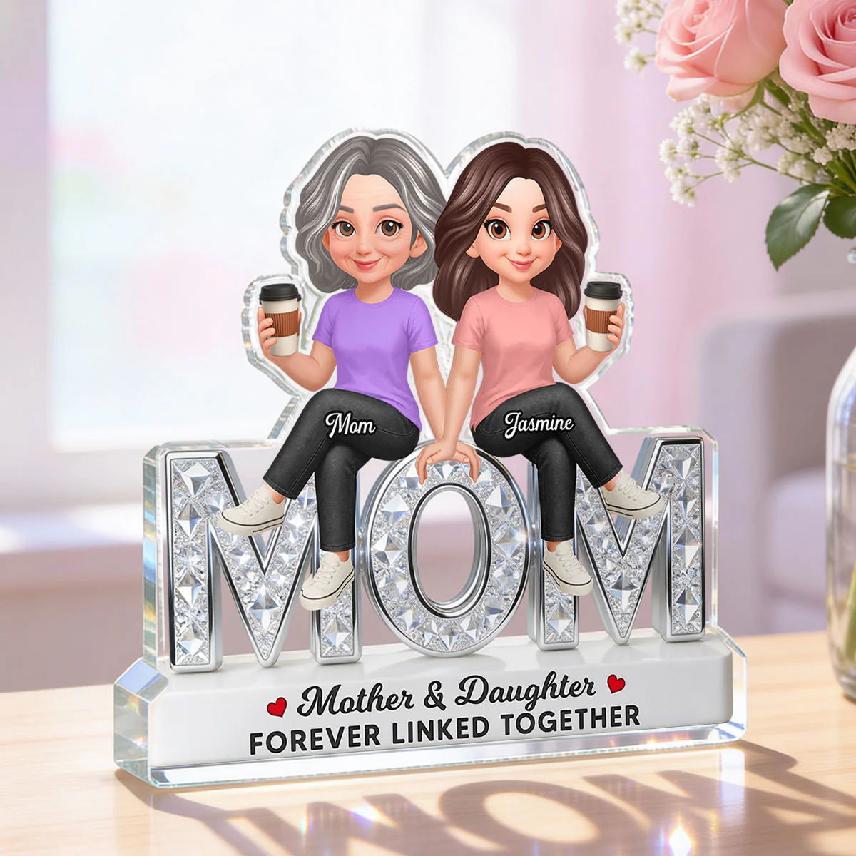 Beautiful Mom And Daughters Forever Love - Personalized Acrylic Block Plaque - Mother's Day Gift For Mom - Image 14