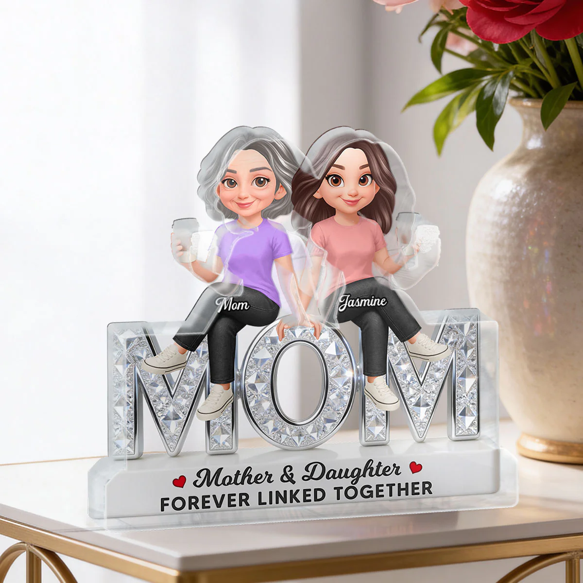 Beautiful Mom And Daughters Forever Love - Personalized Acrylic Block Plaque - Mother's Day Gift For Mom - Image 3