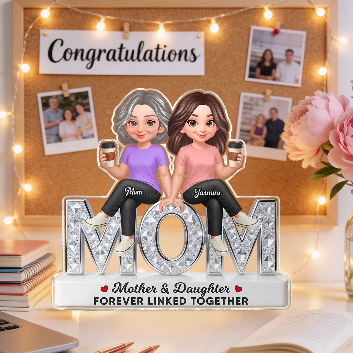 Beautiful Mom And Daughters Forever Love - Personalized Acrylic Block Plaque - Mother's Day Gift For Mom - Image 7