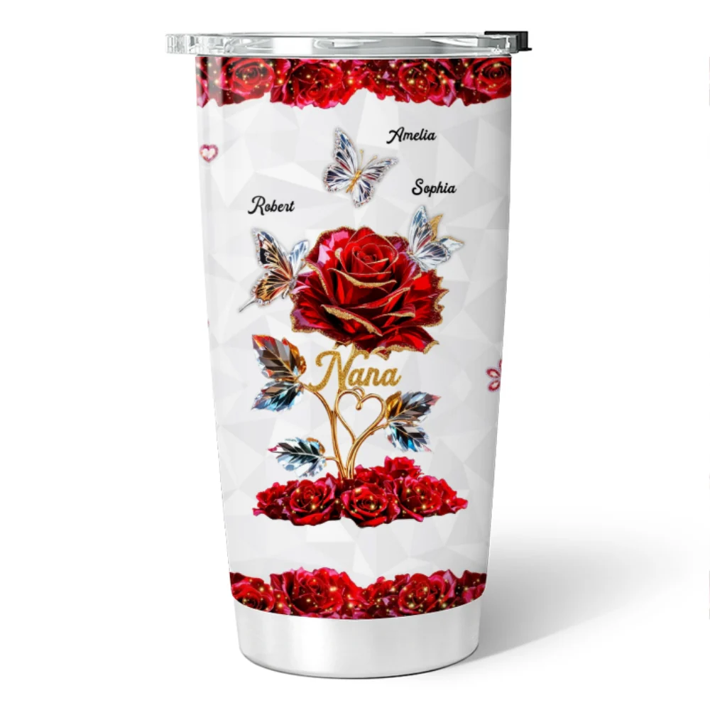 Beautiful Rose & Butterflies Gift For Grandma Mom 3D Effect Personalized Tumbler - Image 11