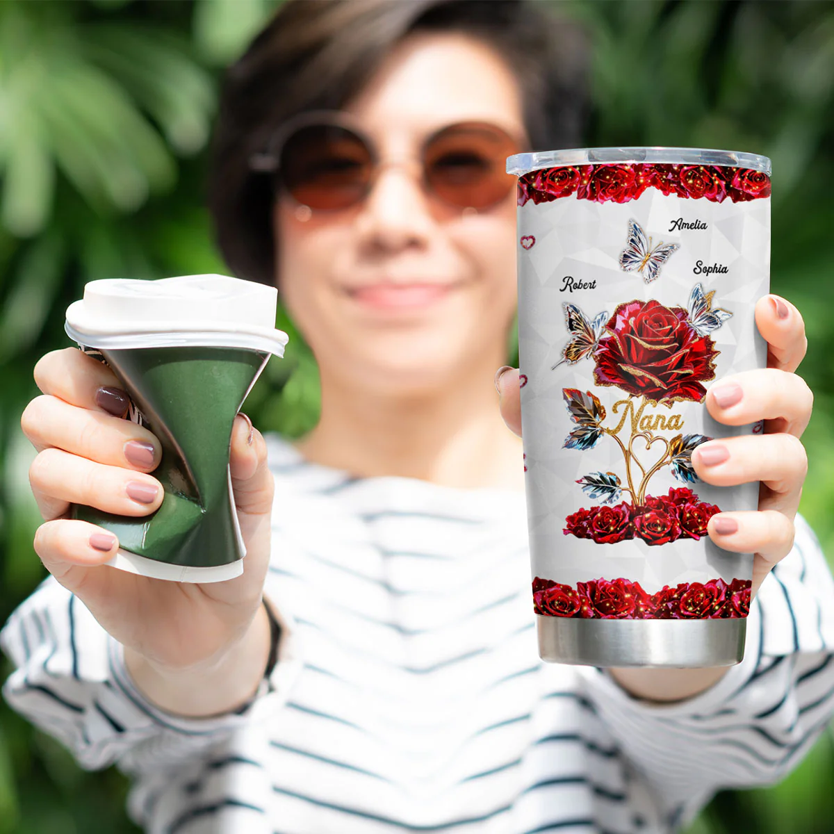 Beautiful Rose & Butterflies Gift For Grandma Mom 3D Effect Personalized Tumbler - Image 9