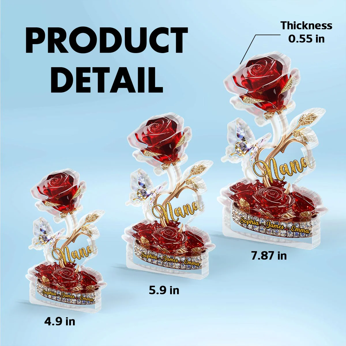 Beautiful Rose For Grandma Mom Realistic 3D Effect Personalized Flat Acrylic Block Plaque - Image 5