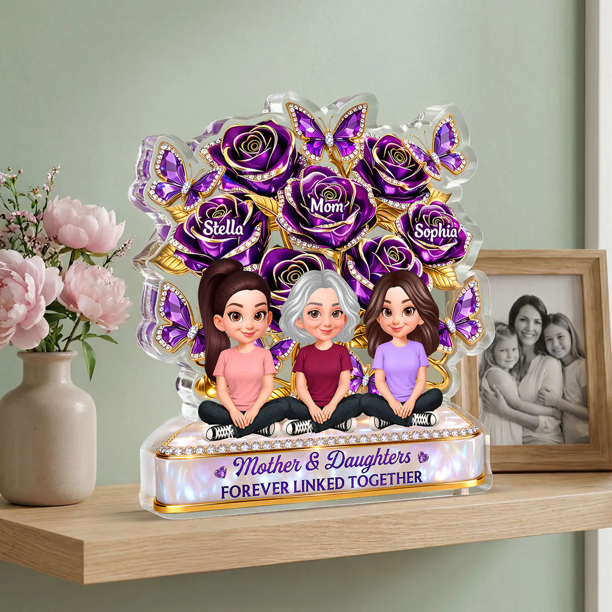 Beautiful Roses Mom And Son Daughter Forever Linked Together - Personalized Acrylic Block Plaque - Gift For Mom - Image 2