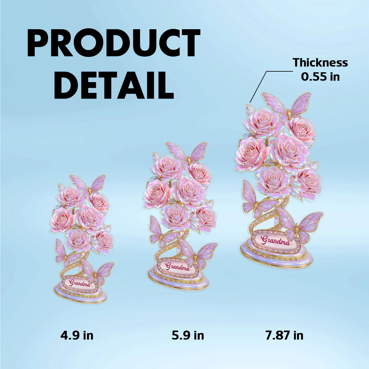 Beautiful Roses With Kids Names Pearl & Stone Effect Personalized Flat Acrylic Block Plaque - Image 10