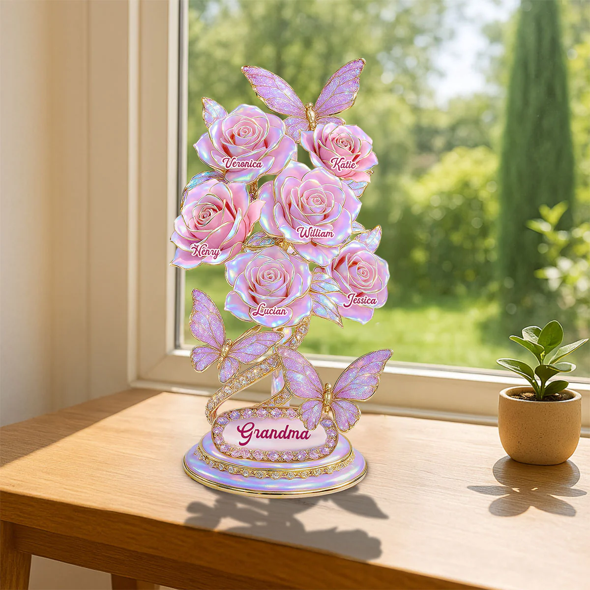 Beautiful Roses With Kids Names Pearl & Stone Effect Personalized Flat Acrylic Block Plaque - Image 4