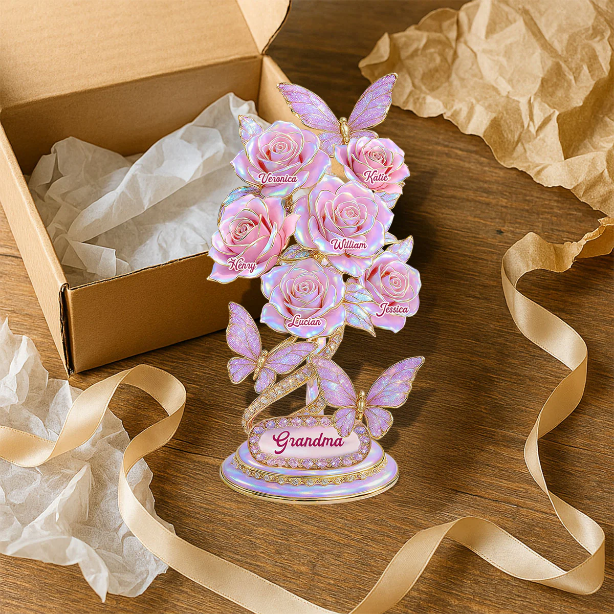 Beautiful Roses With Kids Names Pearl & Stone Effect Personalized Flat Acrylic Block Plaque - Image 7